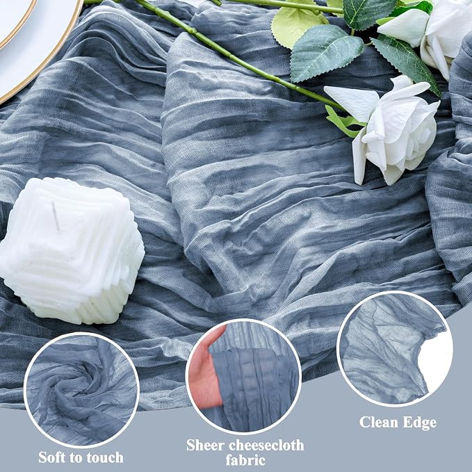 Cheesecloth Table Runner 10FT 6Pcs Dusty Blue Boho Gauze Runners | Cheese Cloth - Image 3