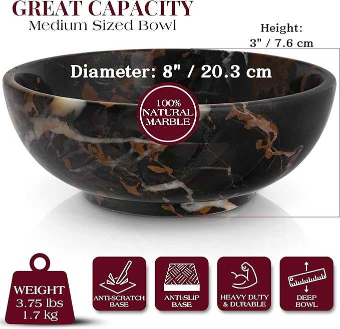 Gusto Nostro 8" Luxury Black Marble Decorative Bowl - Image 3