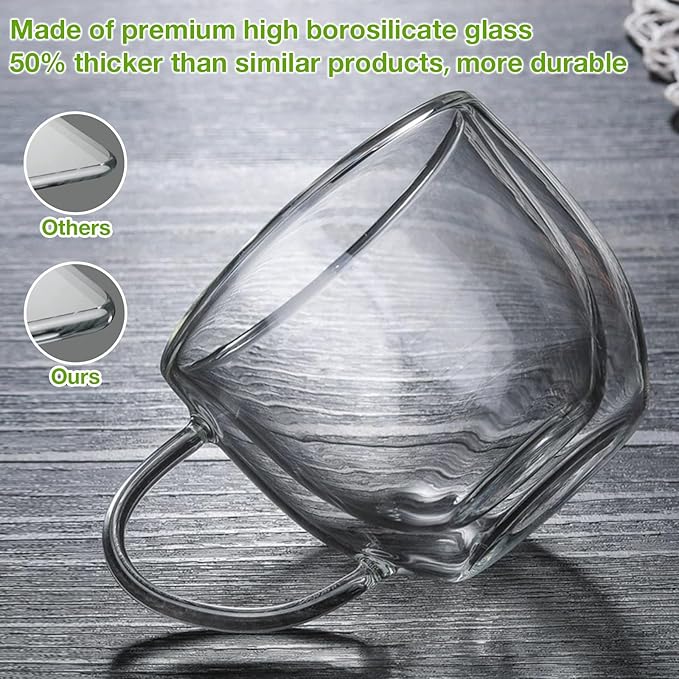 Double Walled Glass Coffee Mugs Set of 2, 8 oz Hand Blown Insulated mugs - Image 6
