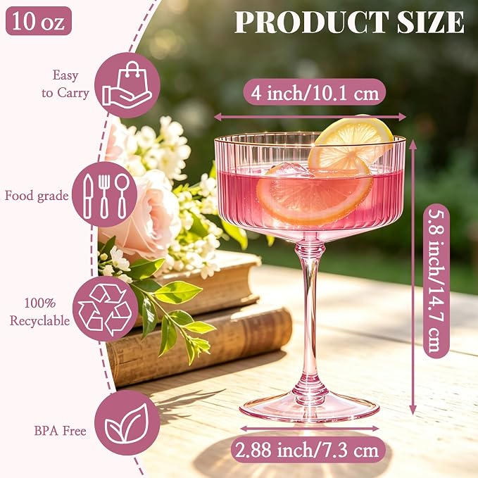 24PCS Plastic Martini Glasses, Unbreakable Reusable Champagne Coupe, Removable - Image 2