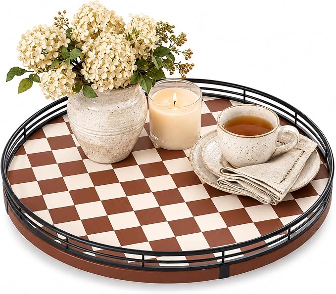 AMH 13-Inch Brown White Checkerboard Lazy Susan by AMH