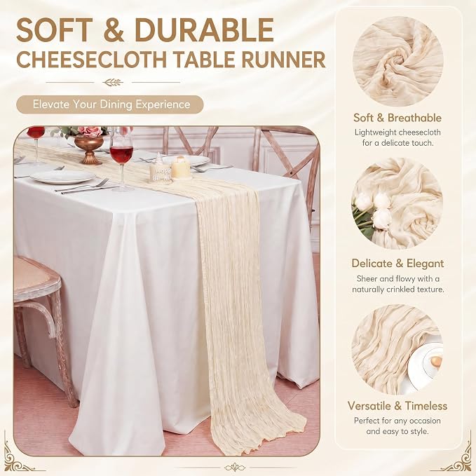 12 Pack Ivory Cheesecloth Table Runner 17x108 Inch Boho Rustic Semi Sheer Gauze - Image 4