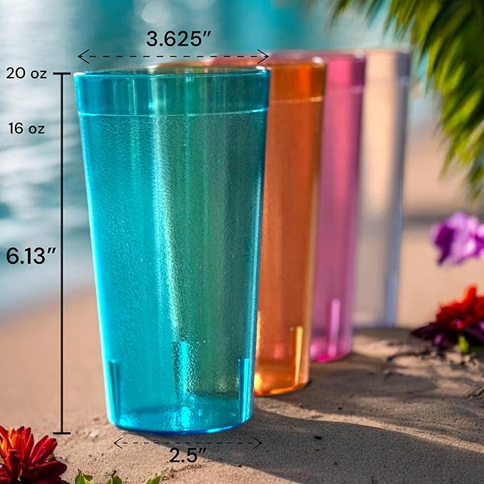 Oojami Set of 16 Plastic Tumblers, 20-Ounce Reusable Cups, BPA-Free & - Image 6
