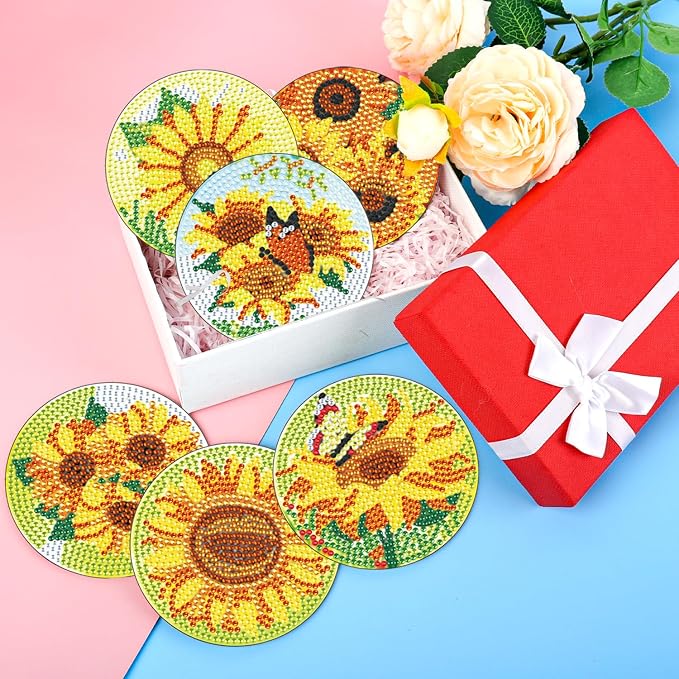 8 Pcs Sunflower Diamond Painting Coasters - Image 5