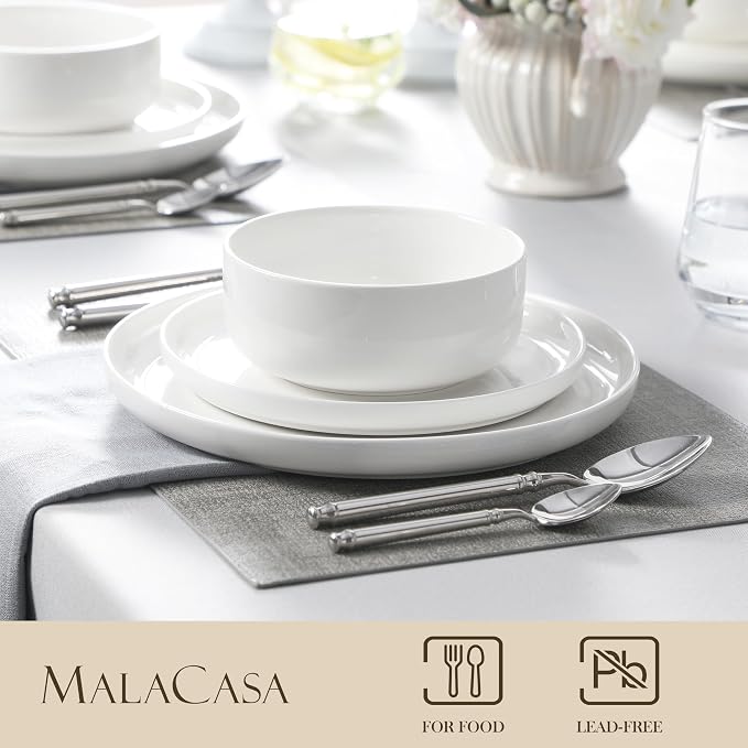 MALACASA Plates and Bowls Sets, 24 Pieces Modern Porcelain Dinnerware Set - Image 3