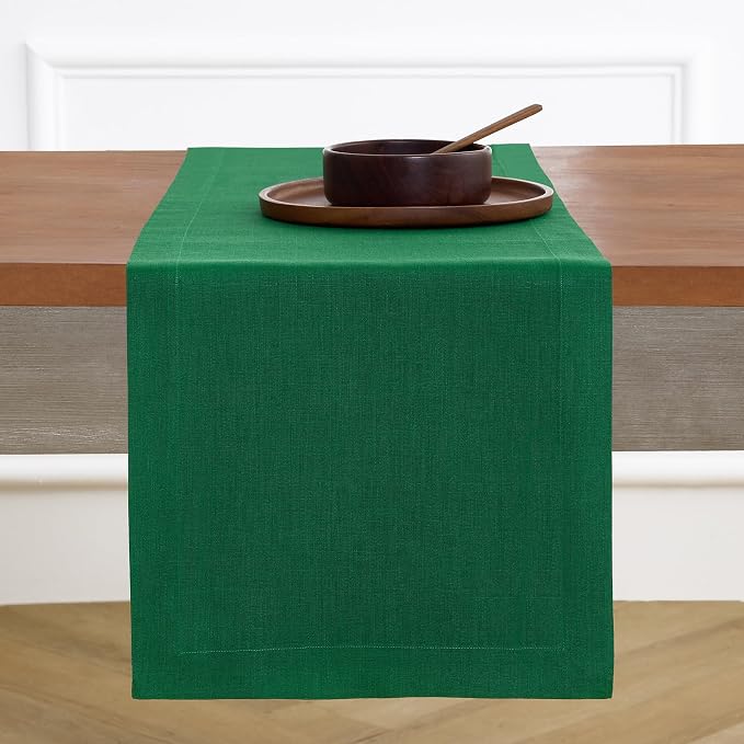 Solino Home 100% Pure Linen Table Runner Christmas Green, Fete 14 x 72 in | by SolinoHome