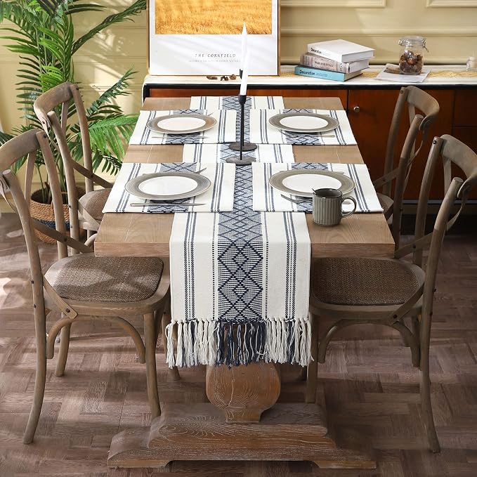 Woven Table Runner Farmhouse Style, Boho Table Runner 90 inches Long - Image 6