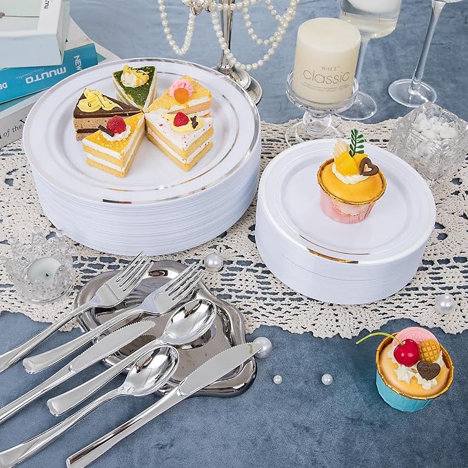 WELLIFE Silver Plates, Plastic Dinnerware Set - Image 4