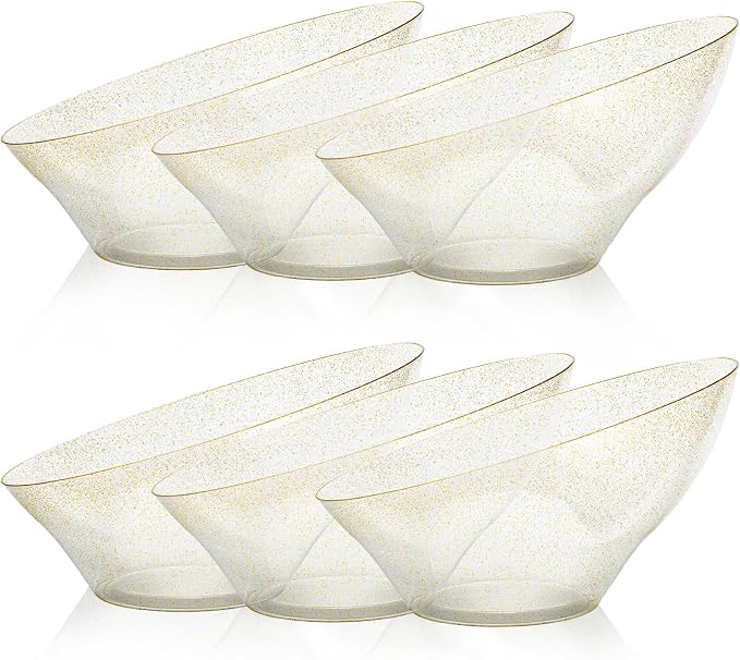 12 Pack Gold Glitter Plastic Serving Bowls by GoodLuck