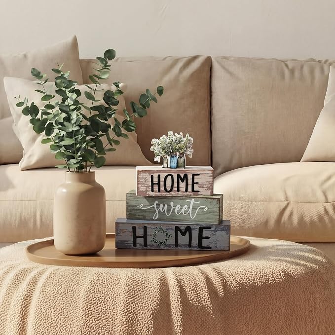Cinnvoice 4 Pcs Spring Eucalyptus Mason Jar Wooden Block Decor Farmhouse Tiered - Image 6