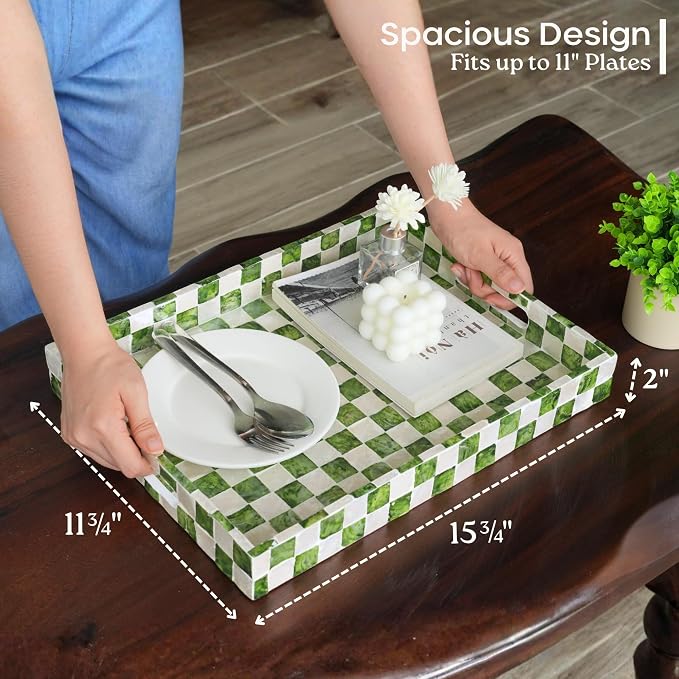 16"x12" Capiz Serving Tray, Decorative Coffee Table Tray - Image 3