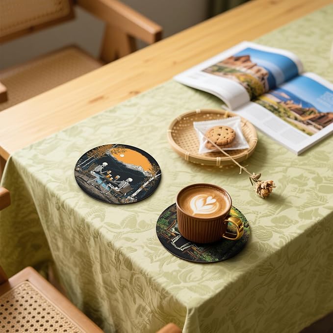 Halloween Skull Coasters Leather Round Drink Coasters 6 Pcs Set - Image 5