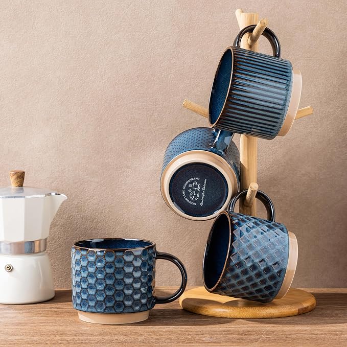 GBhome 12 OZ Stackable Coffee Mugs Set of 4, Ceramic Coffee Cups Set | 4 - Image 9