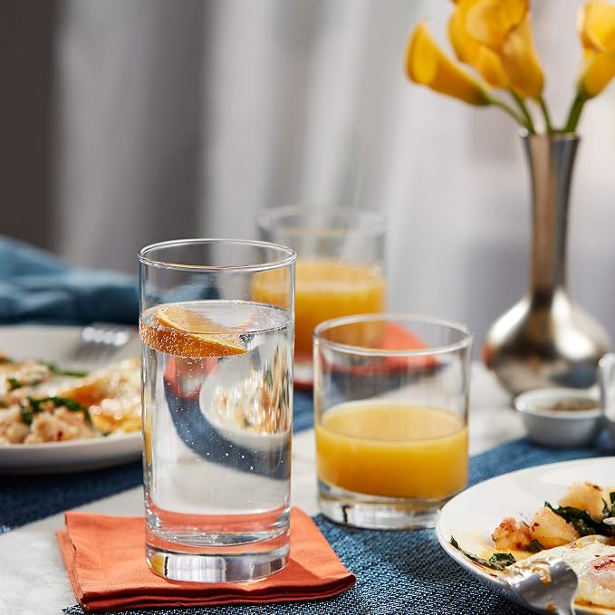 Province Tumbler & Rocks Drinking Glasses Set of 16, Tall Glass Cups | 15.2 oz by Libbey