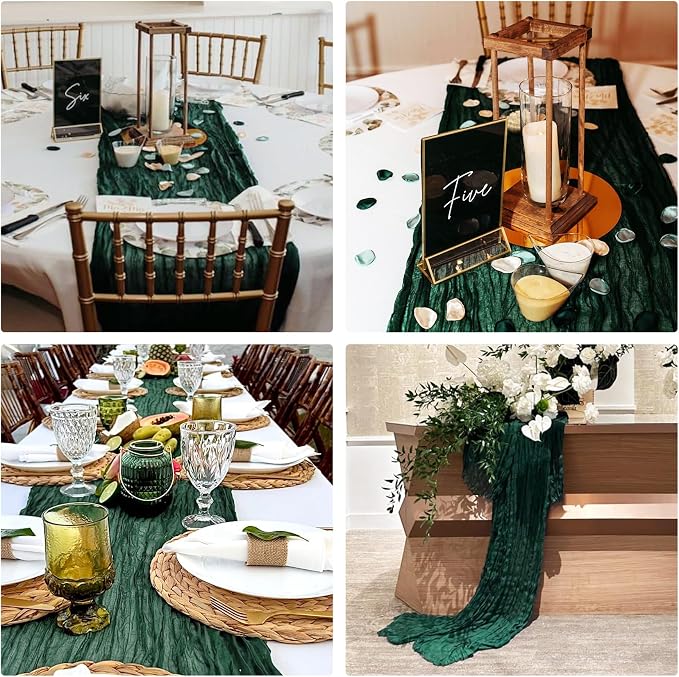 10 Pack Dark Green Cheesecloth Table Runner 6FT Boho Gauze Fabric Table Runner - Image 7