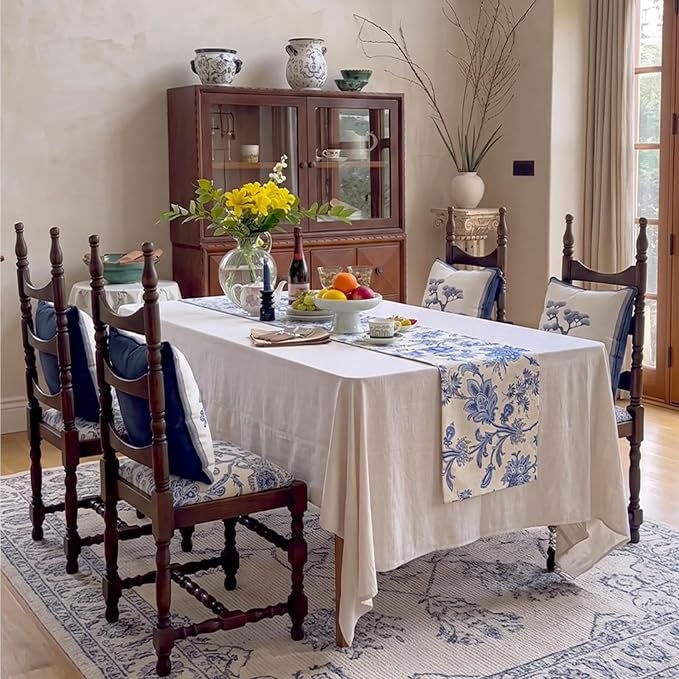 Blue Table Runner Cotton Polyester, 12x72 Inch | Waterproof Seasonal Spring - Image 5