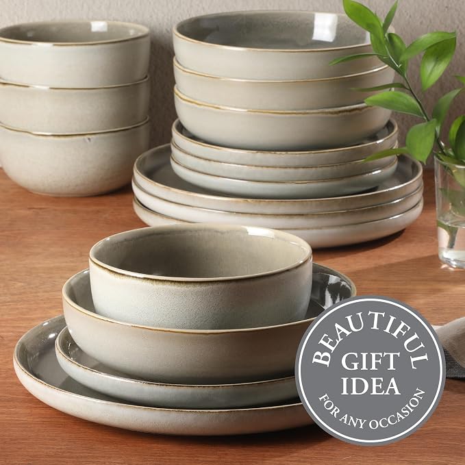 Gibson Elite Sunveil 16 Piece Plates and Bowls Reactive Glaze Round Dishes - Image 5