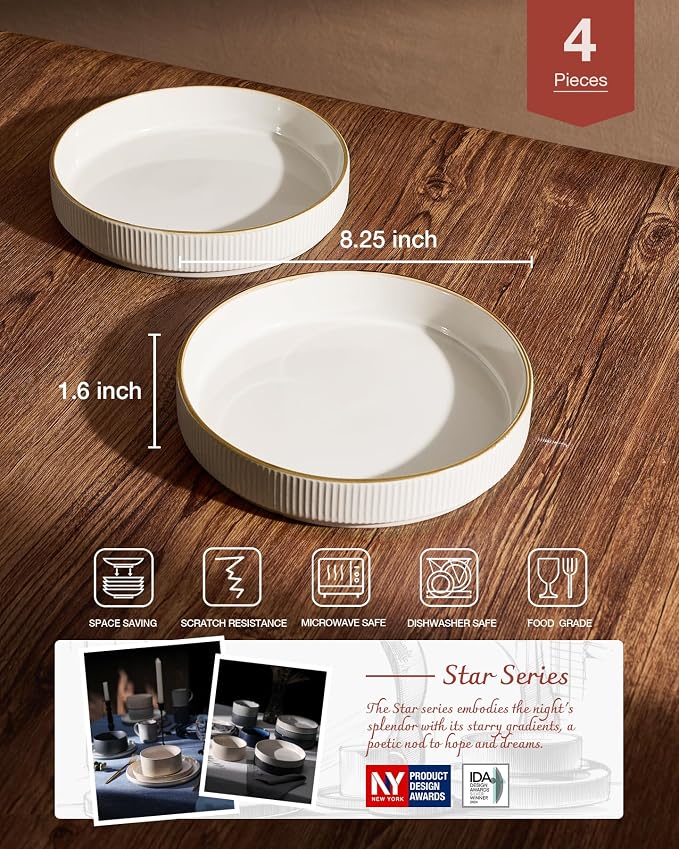 famiware Star 8.25" Pasta Bowls Set of 4, Bowl Plates, Salad Bowls - Image 2