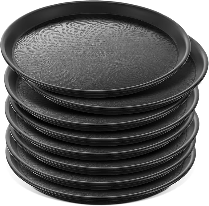 Zopeal 8 Pcs 14 Inch Round Restaurant Serving Trays Non Slip Surface Black by Zopeal