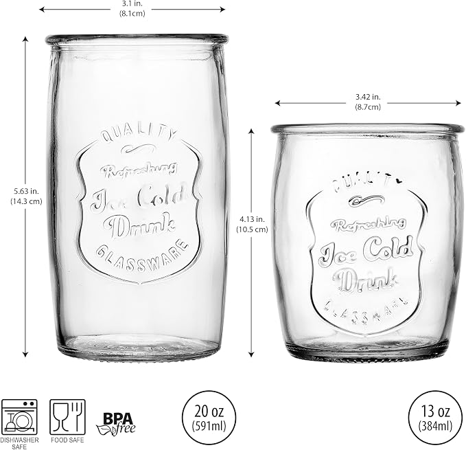 Glaver's Ice Cold Set of 8 Drinking Glasses 4-20 Oz Highball Glasses, and 4-13 - Image 4