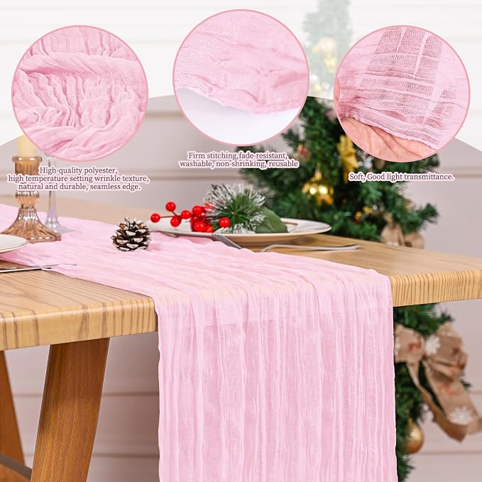 4 Pack Pink Table Runner 17 x 108inch Cheesecloth Table Runner Boho Gauze Table - Image 4
