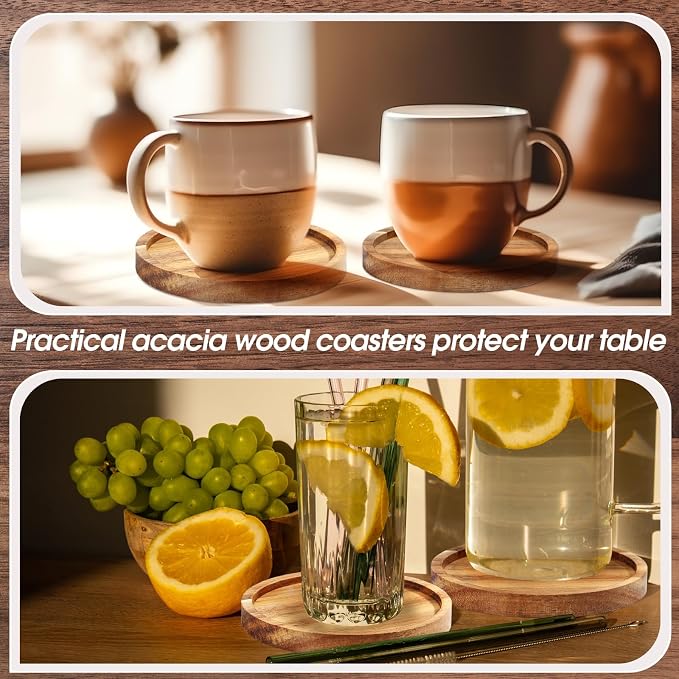Zhehao 16 Pcs Acacia Wood Coasters Bulk 4 Inch Wooden Stackable Reusable Drink - Image 5