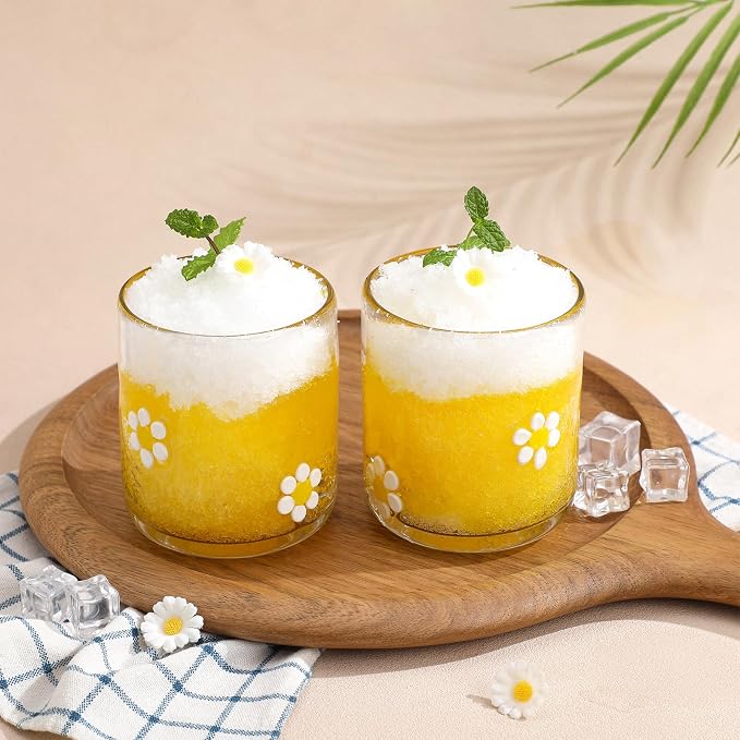 SiliFine 2 Pcs Flower Icon Juice Glasses - 14oz White Floral Stemless Wine - Image 6