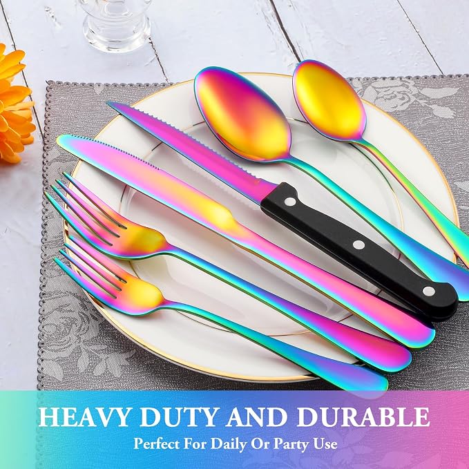 48 Pcs Rainbow Silverware Set - Image 7