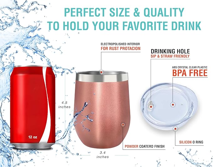 CHILLOUT LIFE 12 oz Stainless Steel Wine Tumblers 4 Pack - Image 3