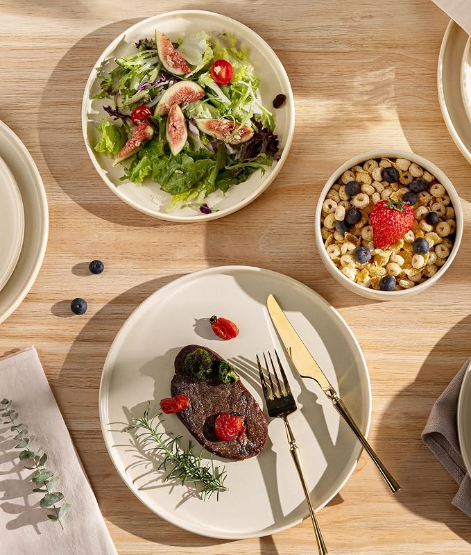 Ceramic Dinnerware Set for 6, 18-Piece Plates and Bowls Set | Lightweight - Image 4