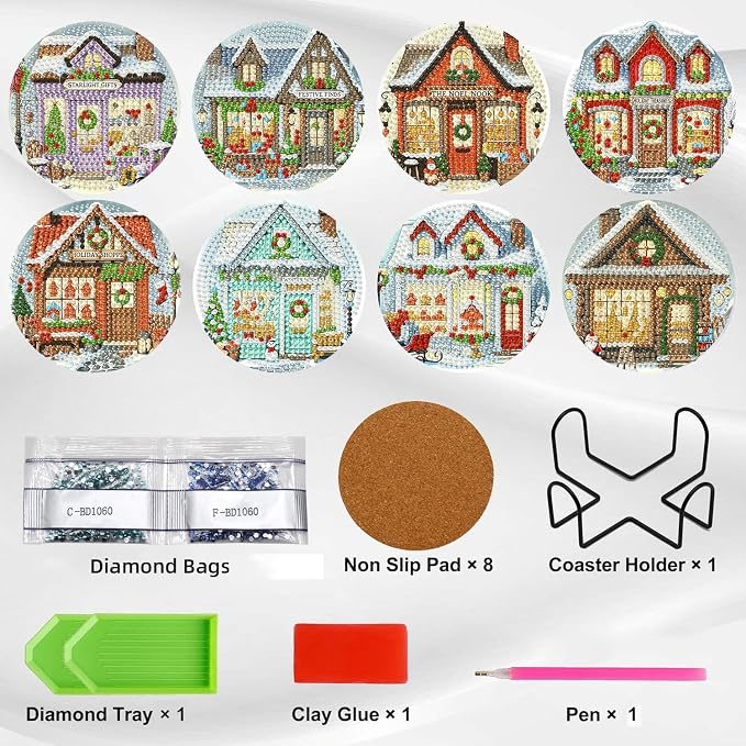Ekuxom 8 PCS Diamond Art Coasters Kits-Store Diamond Painting Coasters Kits | - Image 3