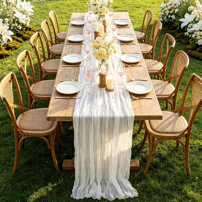 6Pcs Ivory White Table Runner, 10FT Rustic White Table Runner 35*120inch Boho - Image 5
