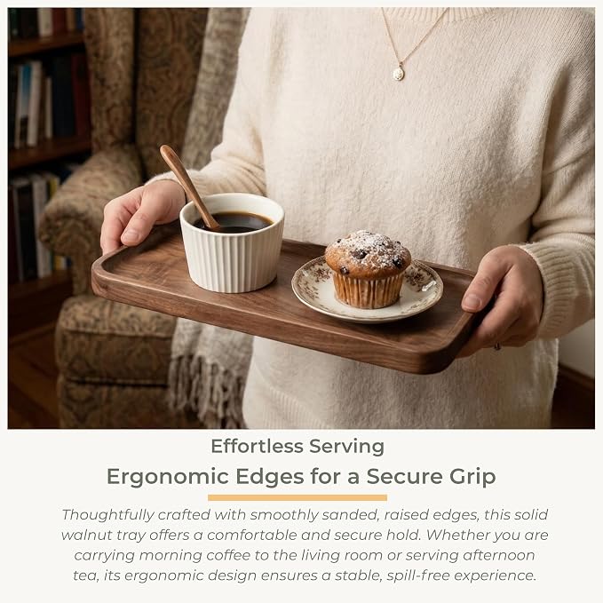 muso wood Walnut Serving Tray Solid Wood Tray, 11.8 x 5 inch | Small Rectangle - Image 6