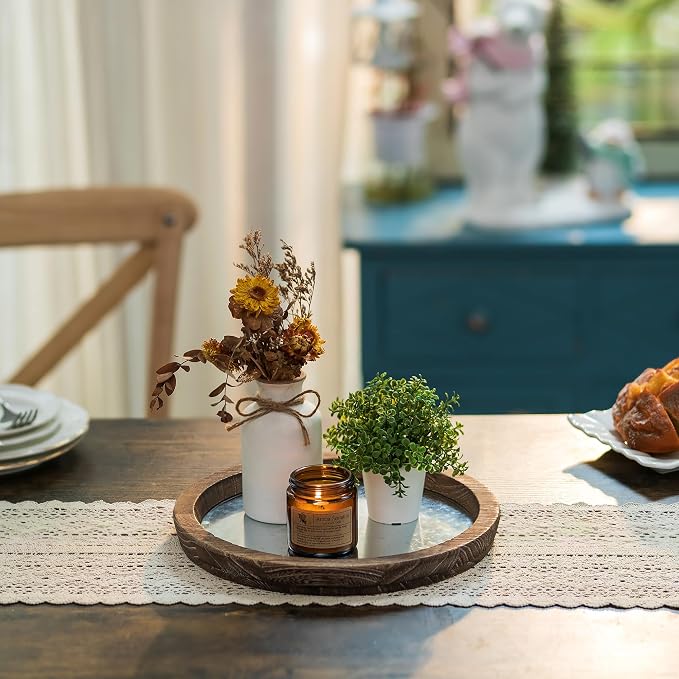 Hanobe Round Wood Candle Holder Trays, Coffee Table Decor - Image 6