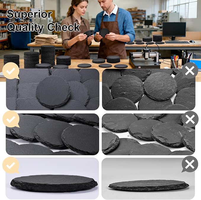 36 Pieces Slate Coasters Bulk, 4 Inch Round Rustic Black Stone Drinks Coasters - Image 3