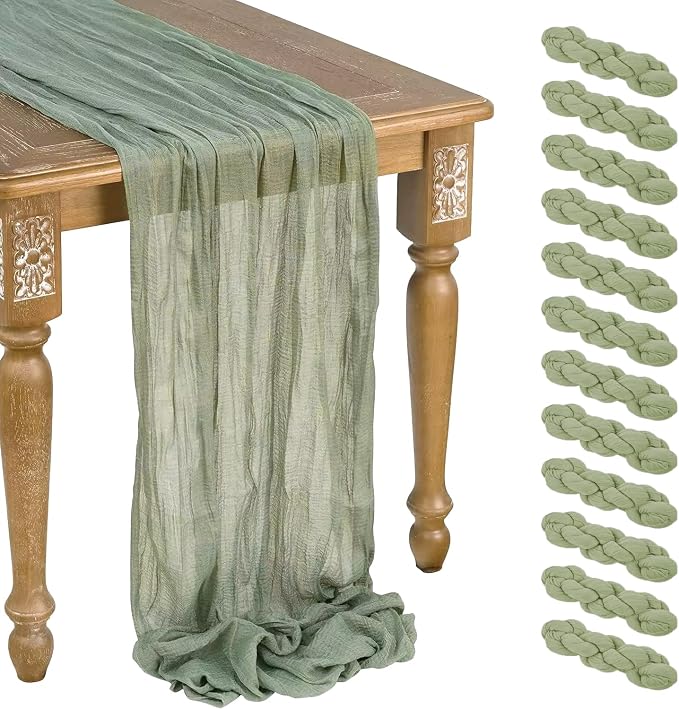 12 Pack Sage Green Cheesecloth Table Runner 10ft Boho Gauze Cheese Cloth Table by WJWHQ