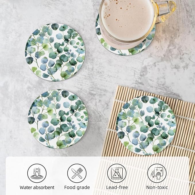 Green Eucalyptus Leaves Coasters - Image 5