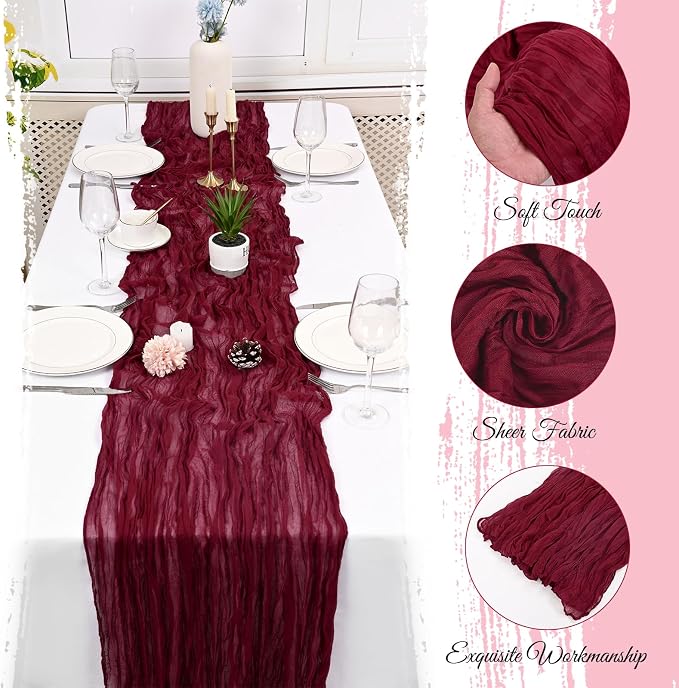 10 Pack Burgundy Cheesecloth Table Runner 17x108 Inch Boho Gauze Cheese Cloth - Image 3