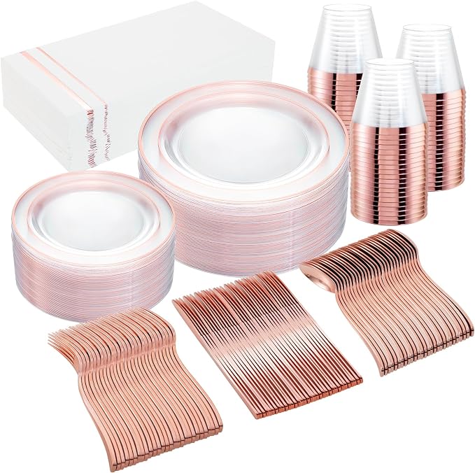 GATHER 350PCS Clear Rose Gold Plastic Plates by Gather