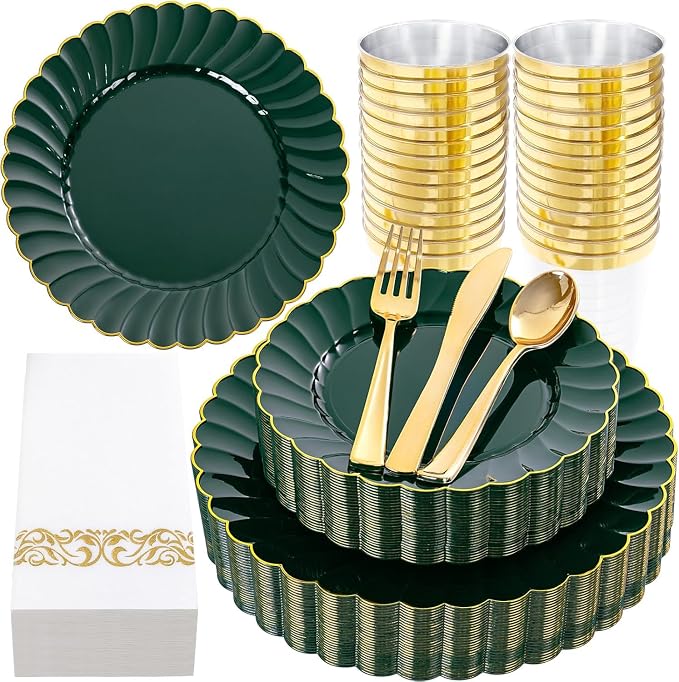 YOUBET 175PCS Green Scalloped Plastic Plates by YOUBET