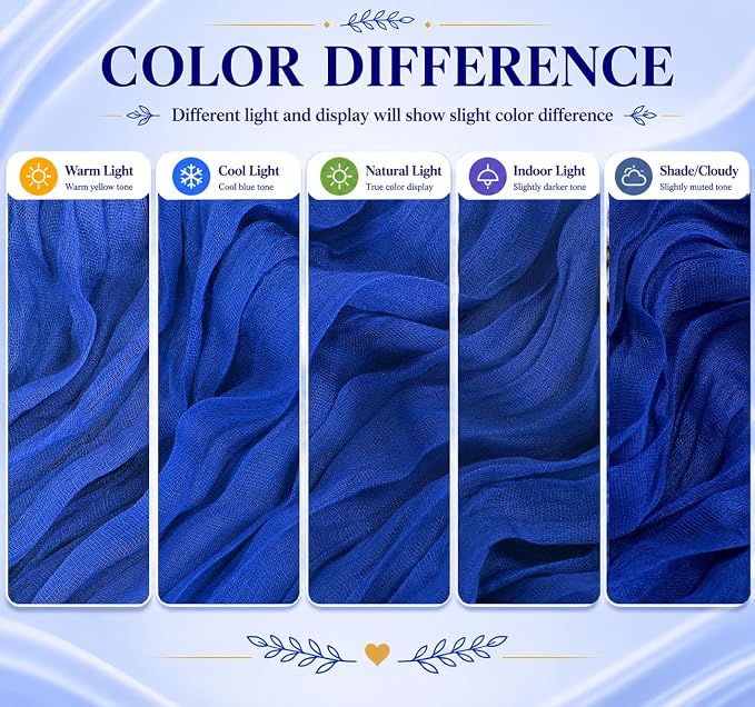 2 Pack Royal Blue Cheesecloth Table Runner 17x108 Inch Boho Rustic Semi Sheer - Image 6