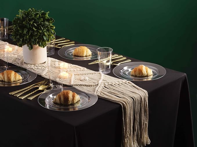 100 Clear Plastic Plates Set, Elegant Fancy Heavy Duty Disposable Plates - Image 3