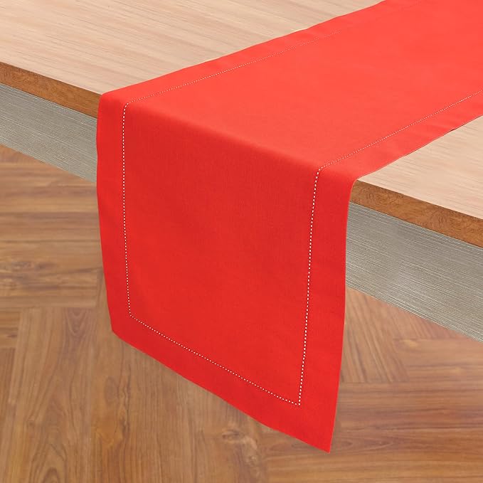 Solino Home Cotton Linen Dining Table Runner Poppy Red Woven, 14 x 48 in | - Image 2
