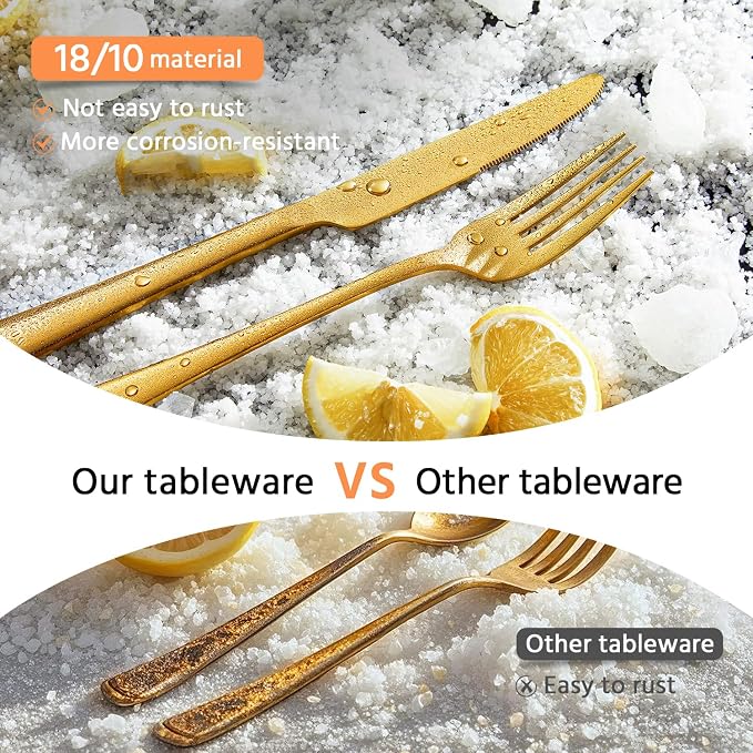 18/10 Flatware set for 12, 60 Piece Gold Stainless Steel Silverware Set | - Image 5