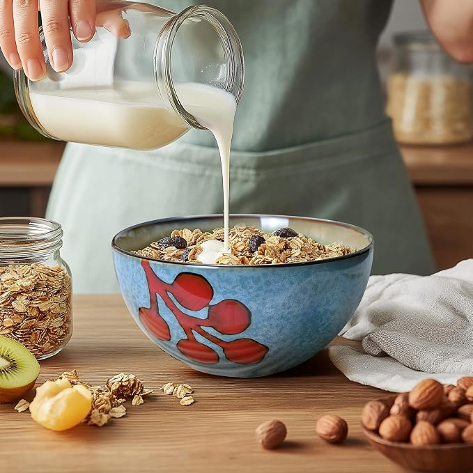 Ceramic Cereal Bowls Set of 6, Floral Design 6 inch – 28oz - Image 2