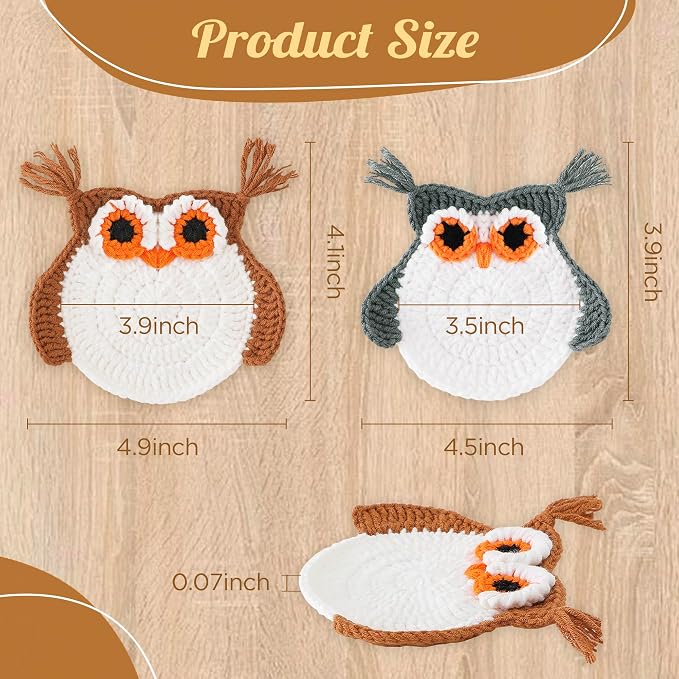 Crochet Animal Coasters, Handmade Owl Coasters - Image 2