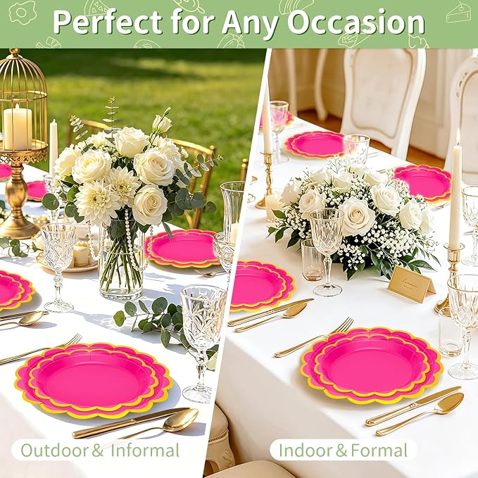 50 Pcs Hot Pink Paper Plates Disposable, Dessert Cake Plates, - Image 7