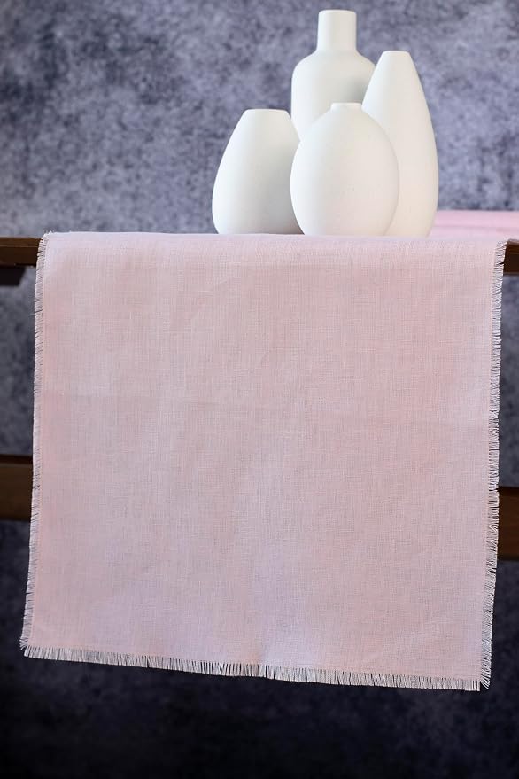 Pink Linen Table Runner with Fringe- 14x120 inches Long, 100% Pure Linen Runner - Image 3