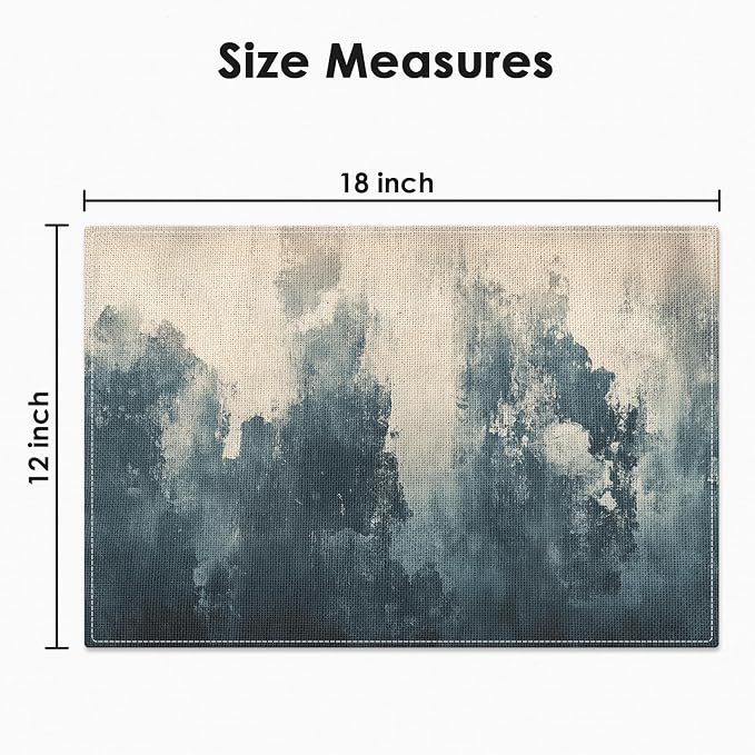 Emvency Farmhouse Placemats Set of 4, 12x18 Inch, Dark Blue and Beige | - Image 2