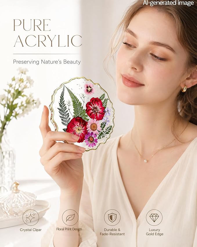 Dried Flower Coaster, Cute Acrylic Drink Cup Mat - Image 4